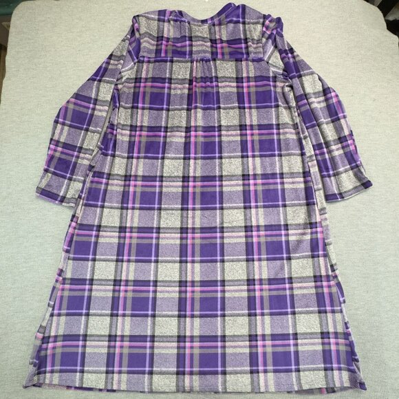 Aria Collection Purple Gray Plaid Long-Sleeve Nightgown Size L Soft PJs Pockets - Picture 5 of 16